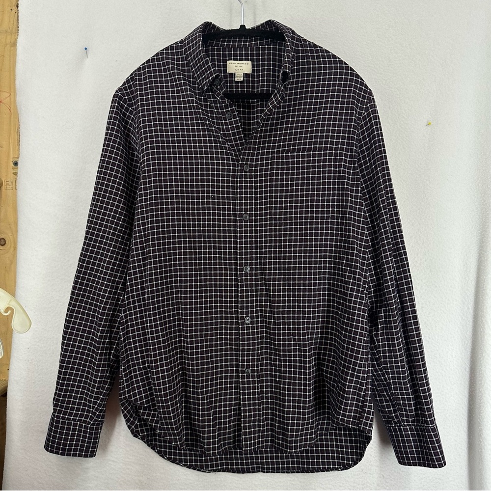 Club Monaco Slim Fit Plaid Button Down Shirt Mens Medium Red‎